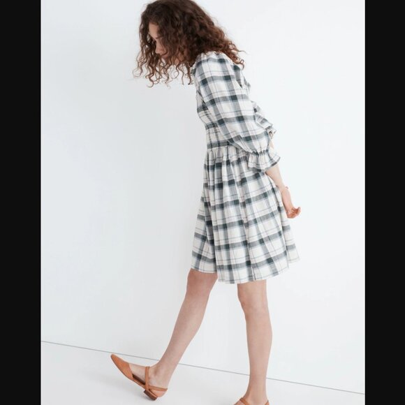 Madewell Lucie Elbow-Sleeve Smocked Mini Dress in Lebaum Plaid - Picture 2 of 8